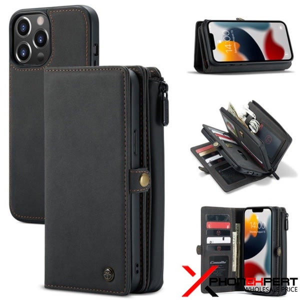 iPhone 13 Pro Wallet 17 Cards Magnetic Detachable 2 in 1 Cover Case BLACK Carousel 1