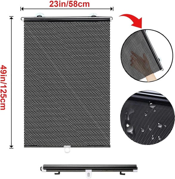 Car Home Window Retractable Roller Blinds Suction Cup Blackout Curtains-Black Carousel 2