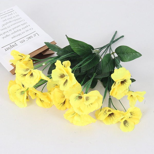 6 Bundles Fake Flowers Pansy Small Wild Flower Daisy Faux Plastic Flowers-Yellow Carousel 2