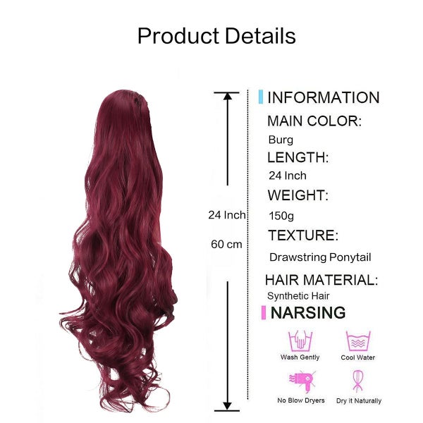 24 Inch Long Body Wave Ponytail hair Extension Synthetic Heat Carousel 2