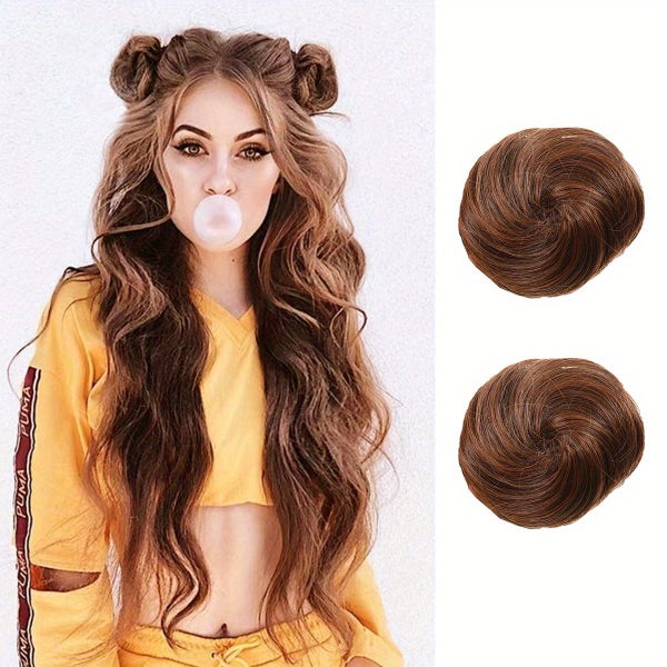 2 PCS Mini Claw Clip in Messy & Cat Ears Hair Bun Extensions Wig Carousel 1