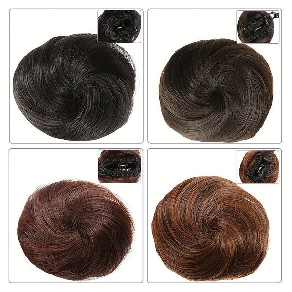 2 PCS Mini Claw Clip in Messy & Cat Ears Hair Bun Extensions Wig Carousel 7