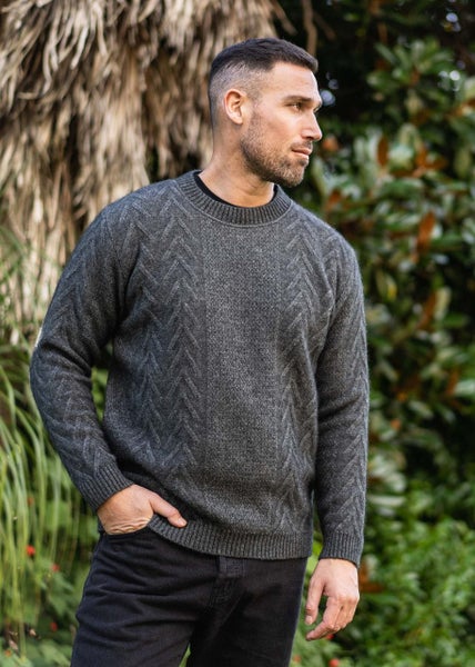 Possum Merino Crew Neck Aran Jumper Carousel 2