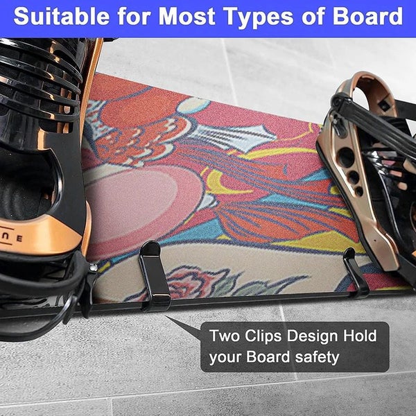 A Pair of Horizontal Black Powder Coat Snowboard Wall Clips Carousel 2