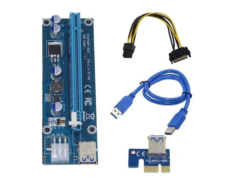 PCI-E Raiser PCI E Express 1X To 16X Riser Card USB 3.0 PCI-E SATA To 6Pin Carousel 1