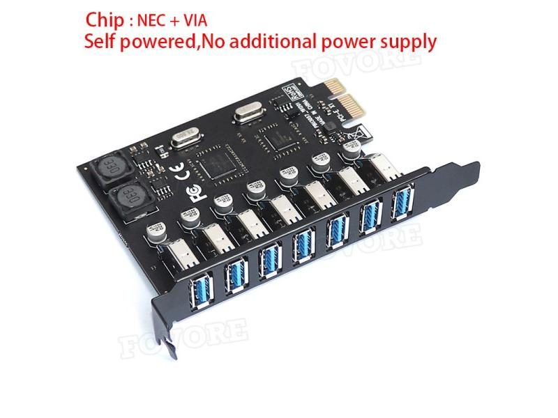 USB PCIe Adapter 7 Port USB 3 Hub PCI E Adapter PCI Express USB3 Controller Carousel 1