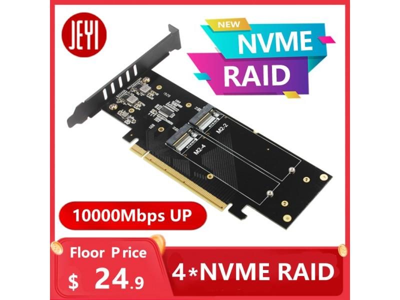 JEYI IHyper M.2 X16 TO 4X NVME PCIE3.0 GEN3 * RAID CARD PCI-E VROC Hyper M.2X16 Carousel 1