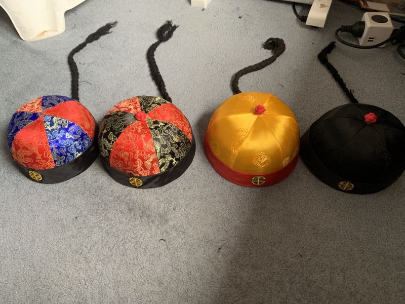 SATIN HATS CHINESE STYLE WITH. PIG TAIL 5 SIZES 4 COLOUR WAYS UNISEX Carousel 1