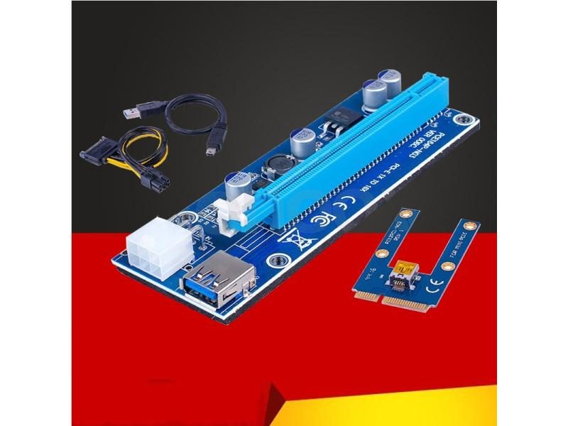 New Mini PCI Express PCI-E Riser Card PCIe 1x To 16x Adapter With SATA 6pin Carousel 1