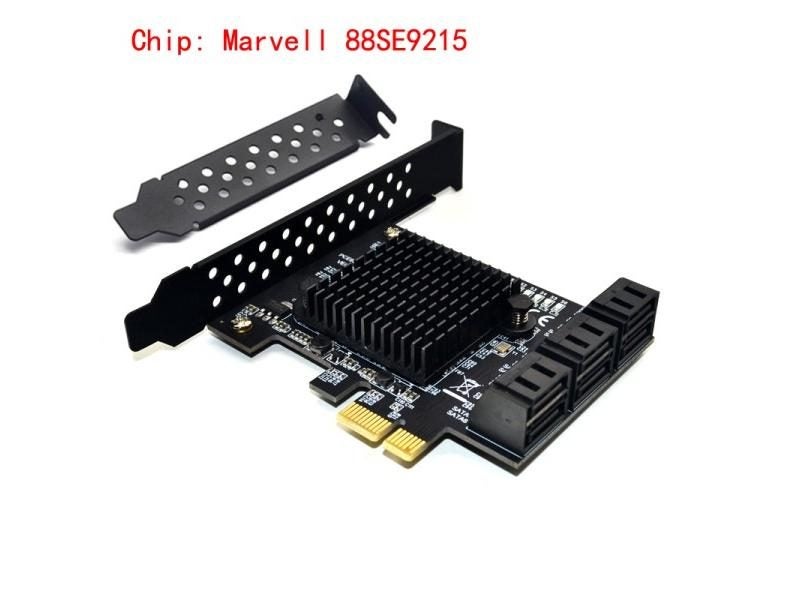Marvell 88SE9215 6 Ports SATA 3.0 To PCIe Expansion Card With Heat Sink For HDD Carousel 1
