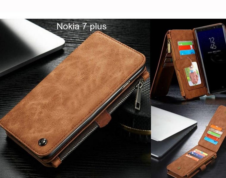 Nokia 7 plus Case Retro Flannelette leather case multi cards zipper Carousel 1