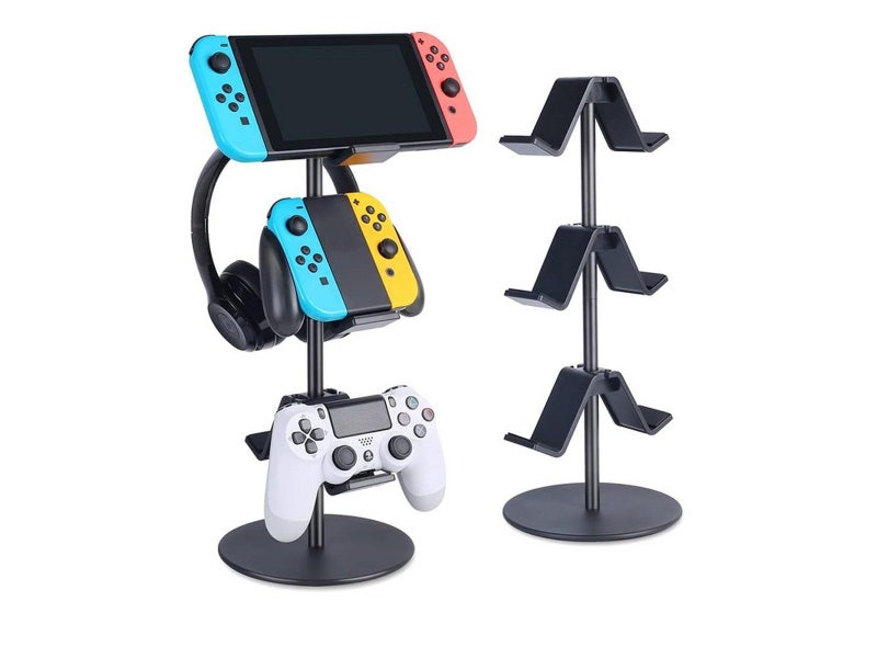 3-Tier Game Controller Stand Desktop Headphone Holder Headset Hanger - Black Carousel 1