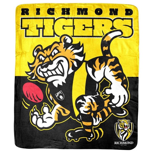 Richmond Tigers AFL Coral Fleece Mascot Design Rug Blanket Carousel 1