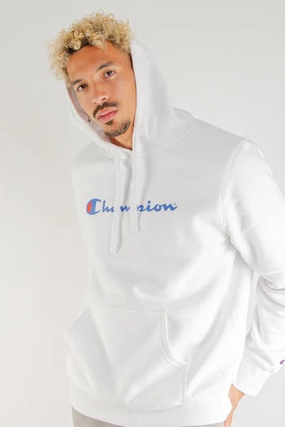 Champion Unisex Script Hoodie in White Carousel 1