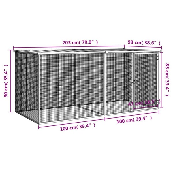 Chicken Cage with Roof Anthracite 203x98x90 Cm Galvanised Steel Tonkbak Carousel 2