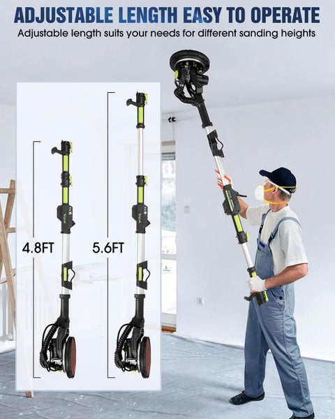 DRYWALL EXTENDABLE SANDER 900watt auto vac system- LED lights No Vac Needed Carousel 1