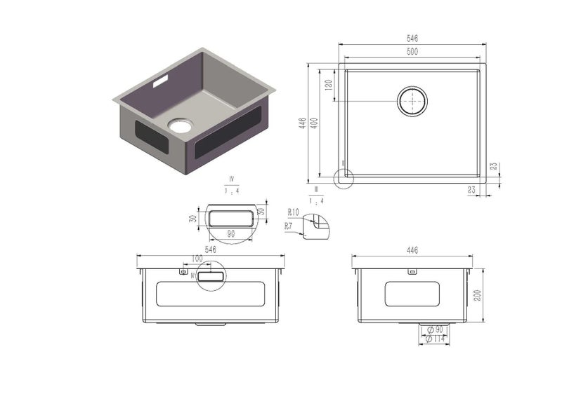 544x446mm Single Bowl Sink Stainless Steel Carousel 2