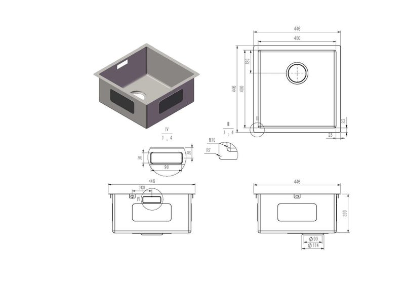446x446mm Single Bowl Sink Stainless Steel Carousel 2