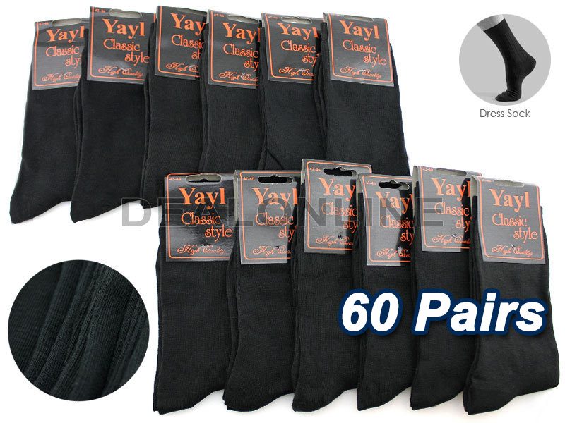 WHOLESALE (60 Pairs)Business Socks Crew Socks Black Men's Dress Socks Carousel 1
