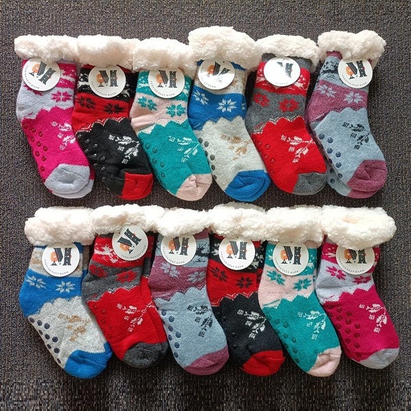 100 Pairs Girls Winter Thermal Socks Non-Slip Grips 4-10 Years Carousel 1