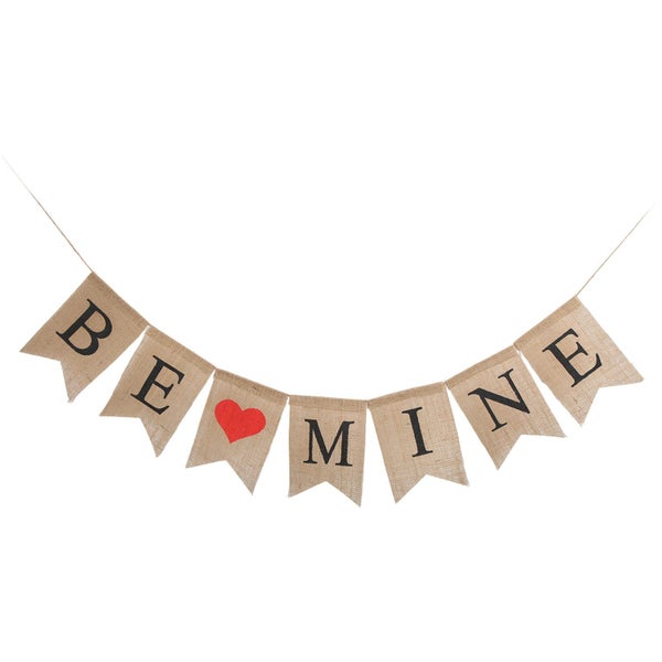 hanging decorations Valentines Day Banner BE MINE Heart Burlap Tuxedo Carousel 1