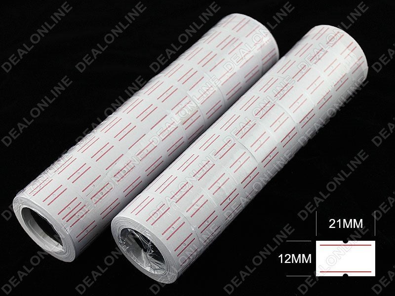 20 Rolls(2 LONG ROLLS) X Price Labels WHITE with 2 RED LINES Carousel 1