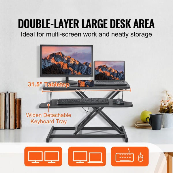 New Standing Desk Converter 2-Tier Stand up Desk 31.5 inch Adjustable Height Carousel 2