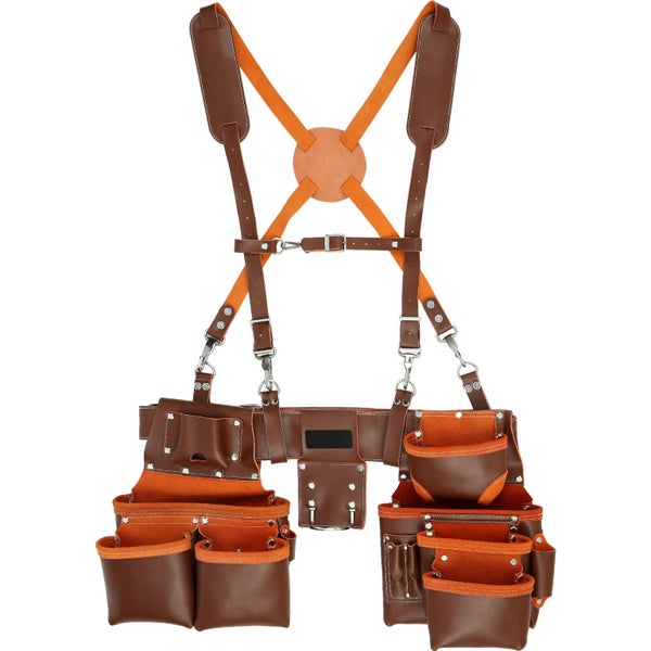 New Tool Belt with Suspenders Adjustable Carpenter Tool Pouch Genuine Leather Carousel 1