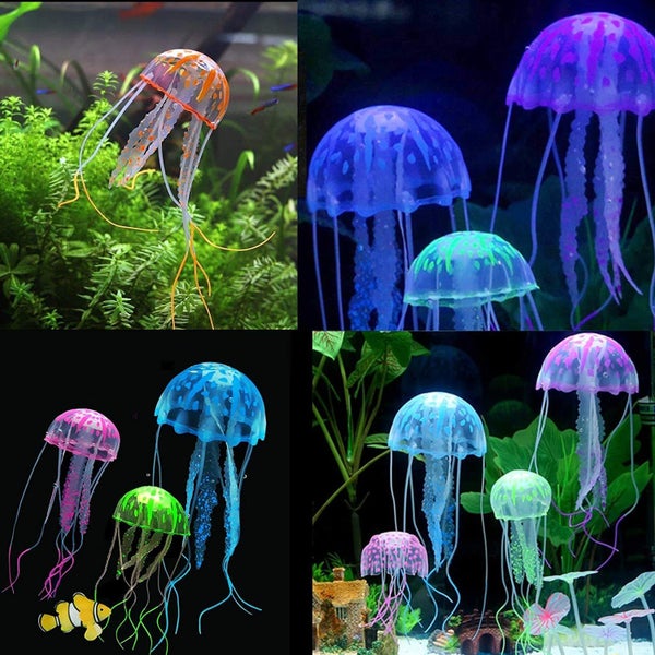 Colorful Silicone Jellyfish Ornaments - 6 PCS Aquarium Decor with Glowing Effect Carousel 2