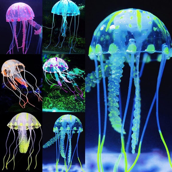 Colorful Silicone Jellyfish Ornaments - 6 PCS Aquarium Decor with Glowing Effect Carousel 1