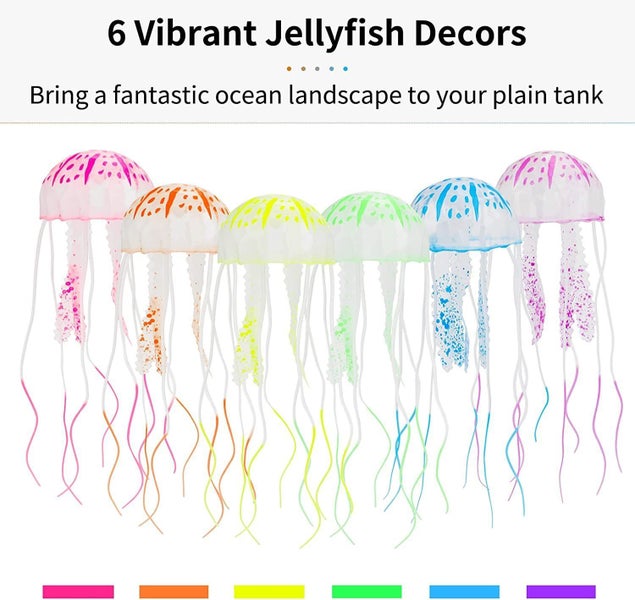 Colorful Silicone Jellyfish Ornaments - 6 PCS Aquarium Decor with Glowing Effect Carousel 11