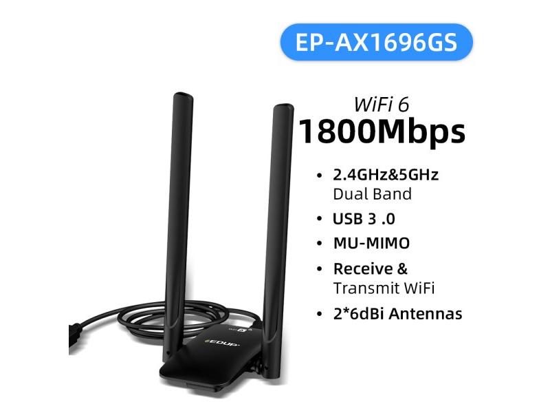 EDUP WiFi 6 USB Adapter Dual Band AX1800 USB3.0 Wireless Wi-Fi Dongle Drive Carousel 1