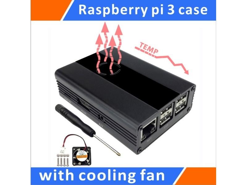 Raspberry Pi 3 Pi 2 3B Aluminum Case Shell With Fan(Black) Carousel 1