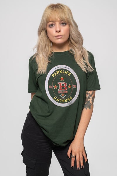 Blur T Shirt Parklife Beermat Band Logo new Official Mens Green Carousel 3