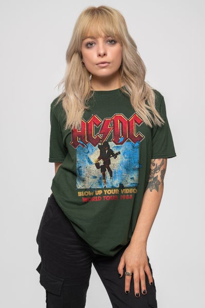 AC/DC T Shirt Blow Up Your Video Band Logo new Official Unisex Green Carousel 4