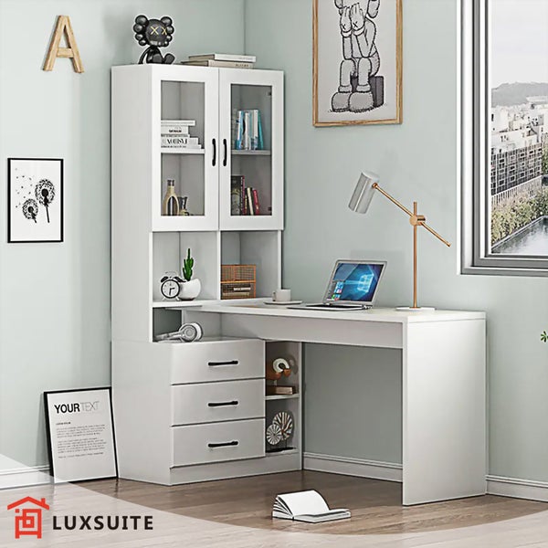 Computer Desk Bookcase Office Study Writing Laptop Table Shelving White Carousel 1