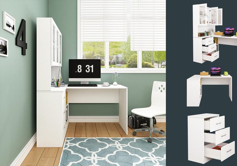 Computer Desk and Bookcase 3in1 Study Writing Laptop Table Shelving Office Books Carousel 1