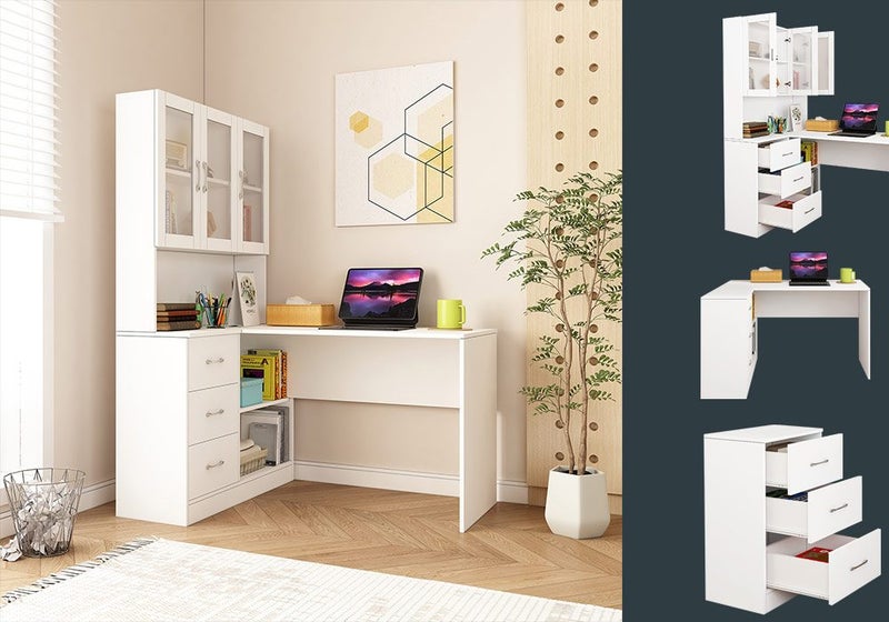 Computer Desk and Bookcase 3in1 Study Writing Laptop Table Shelving Office Books Carousel 2