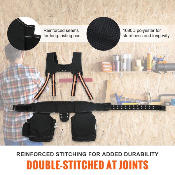 New Tool Belt with Suspenders Adjustable Carpenter Tool Pouch 1680D Polyester Carousel 2