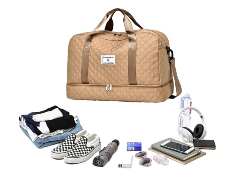 Large Capacity Travel Duffel Bag Versatile Shoe Compartment Tote Bag Khaki Carousel 1