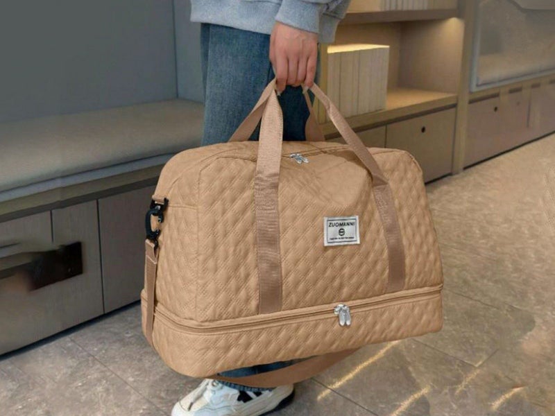 Large Capacity Travel Duffel Bag Versatile Shoe Compartment Tote Bag Khaki Carousel 4