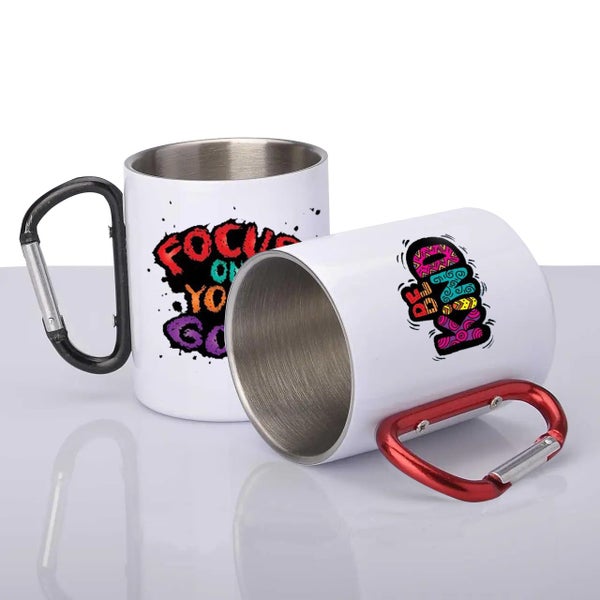Sublimation White Stainless Steel Mug With Colour Carabiner Handle Carousel 1