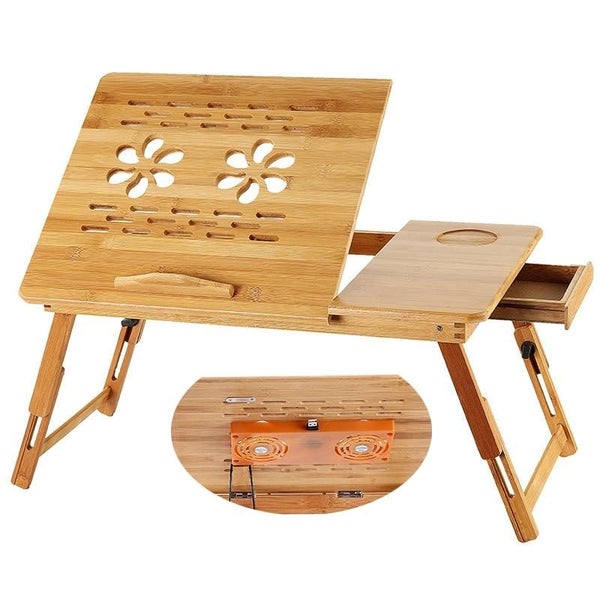 Bauhinia Pattern Folding Computer Desk Bed Dorm Notebook Lap Desk Large with Fan Carousel 1