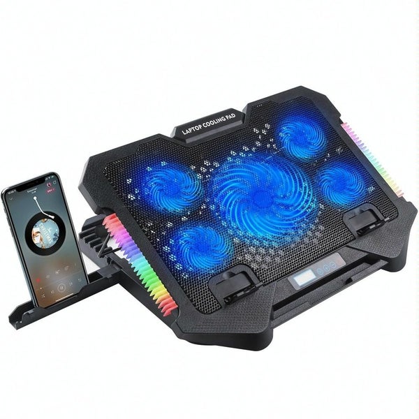 Adjustable 5 Fan RGB Laptop Cooling Pad with Phone Holder Carousel 1