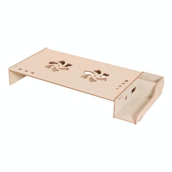 Elevated Wood Computer Monitor Stand Riser Laptop Shelf Desk Organizer with K... Carousel 1