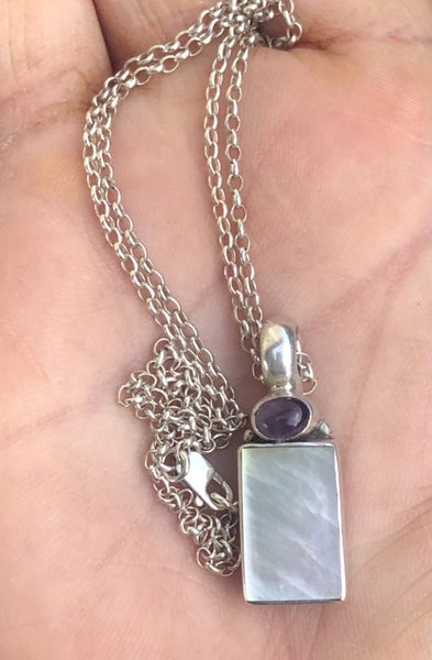 Incredible Sterling Silver MOP and Purple Stone Pendant w/ STG Chain - 429 Carousel 1