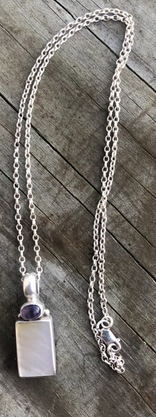 Incredible Sterling Silver MOP and Purple Stone Pendant w/ STG Chain - 429 Carousel 2