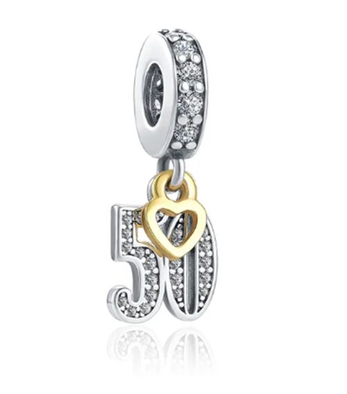 Sterling Silver 50 Charm - Fit's Pandora Bracelet Carousel 1