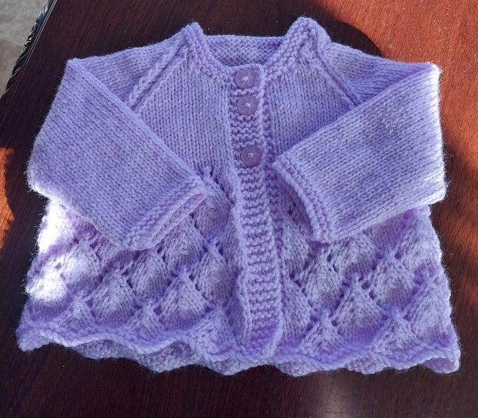 hand knitted lacey mauve cardigan 2 - months62863864739075115