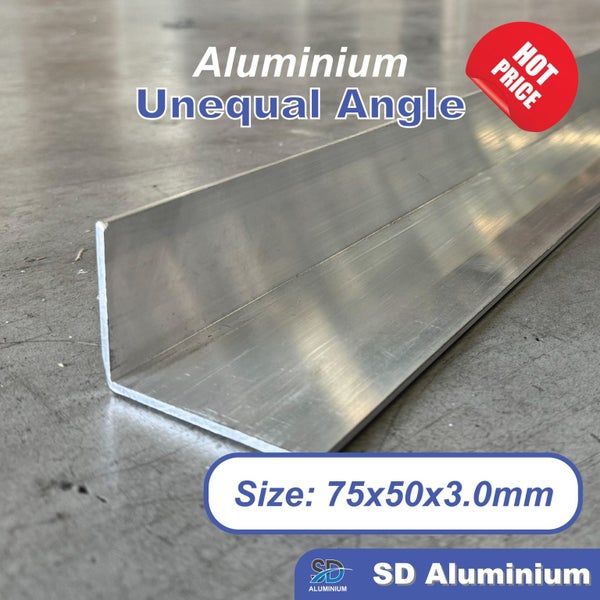 Aluminium Unequal Angle - 75 x 50 x 3.0mm - 5.95m Length - Mill Finish Carousel 1